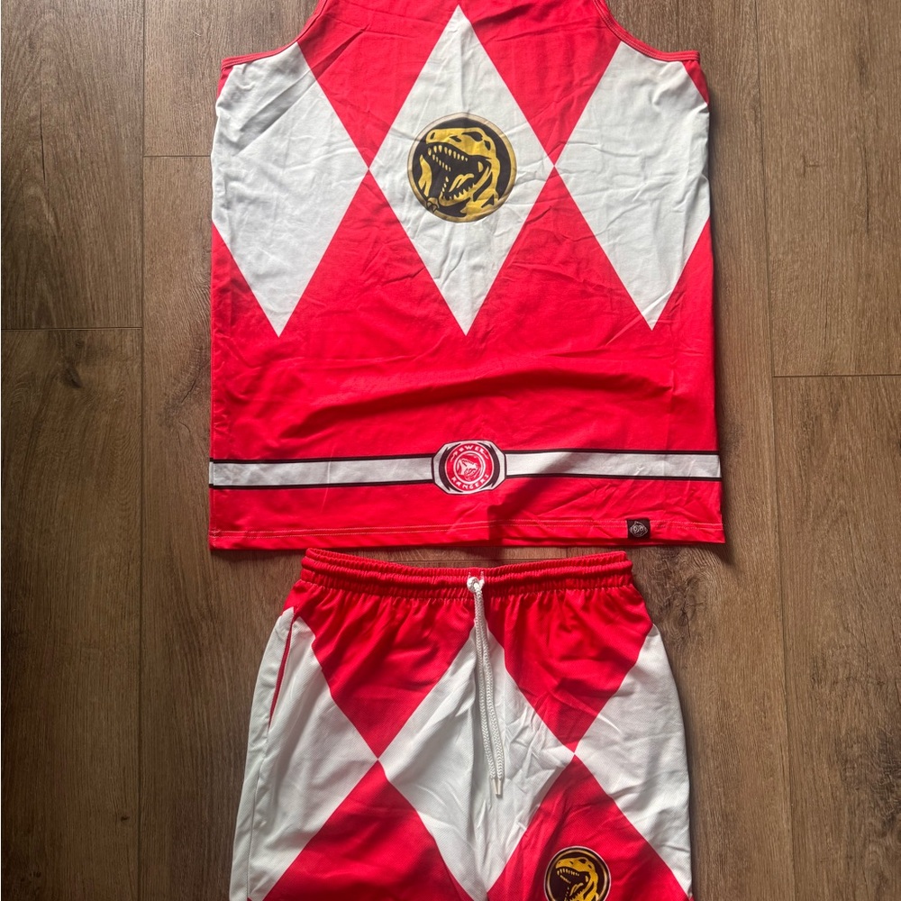 Red and White Diamond Pattern Tank and Shorts Set